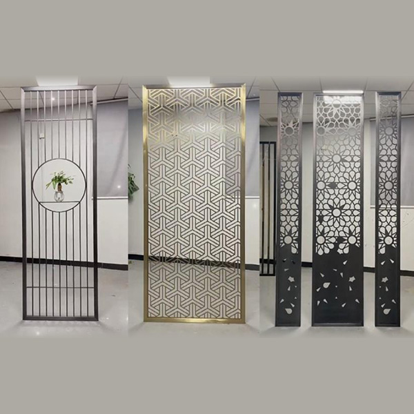 不銹鋼屏風隔斷鏤空格柵客廳方通背景墻(圖1)